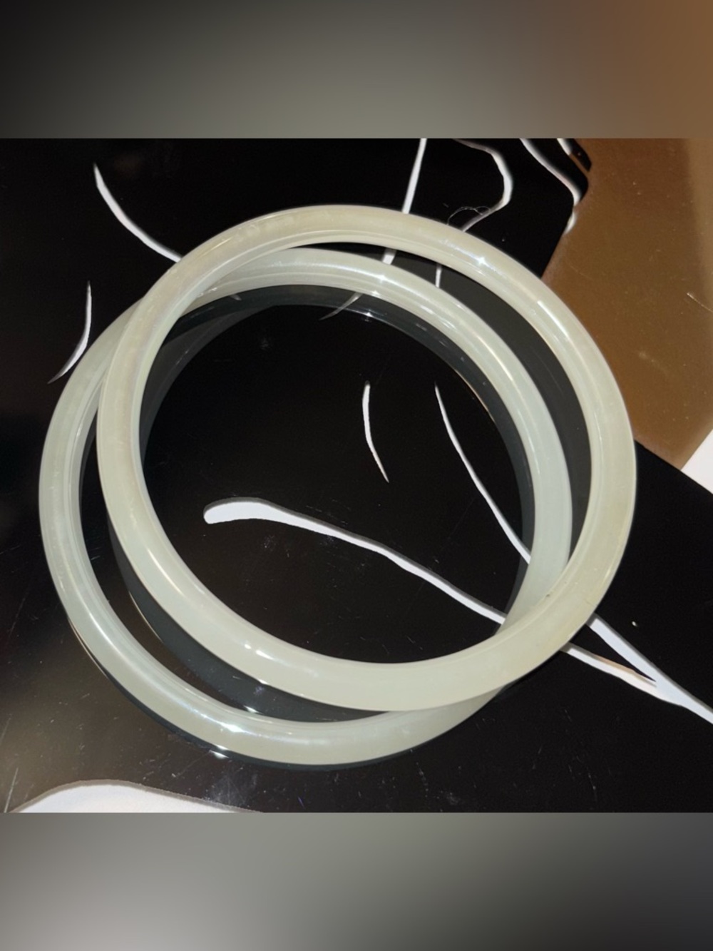 2 White Jade Bangle Bracelets-